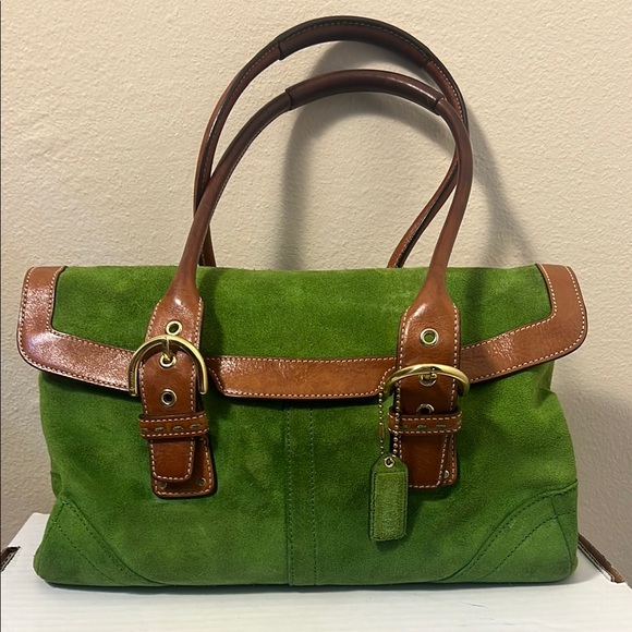 Coach 5674 Y2K Soho Flap Satchel in  Grass/Clover Green Suede - Picture 1 of 11